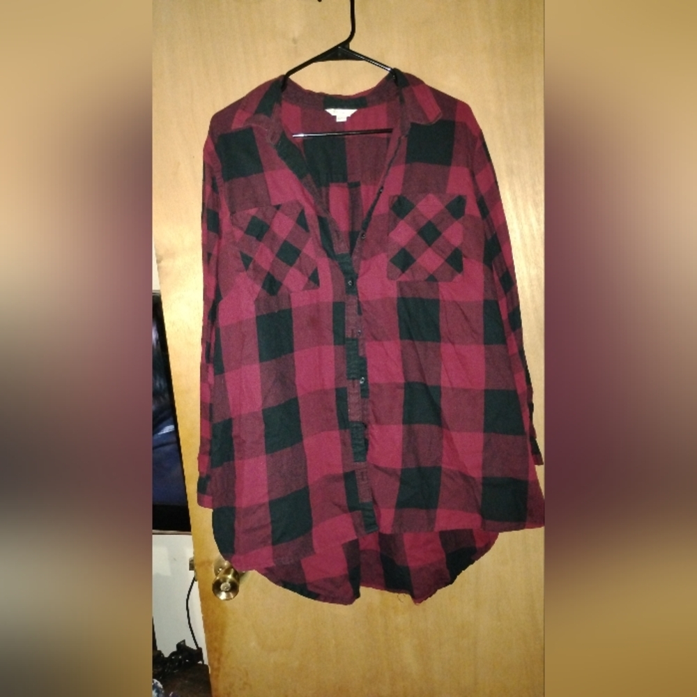 Red and Black Plaid Button Down Shirt